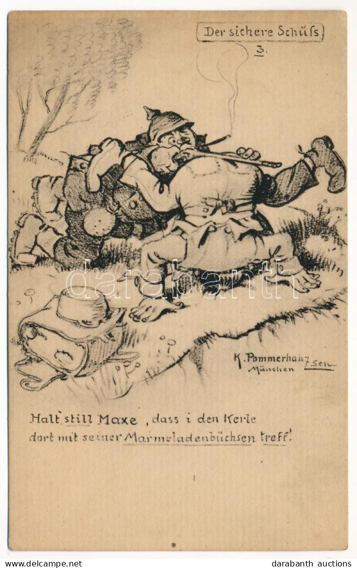 T4 Der Sichere Schüßs / WWI German Military Art Postcard. S.V.D. Nr. 1561/3. S: K. Pommerhanz + "K.u.K. Leichte Autokolo - Sin Clasificación