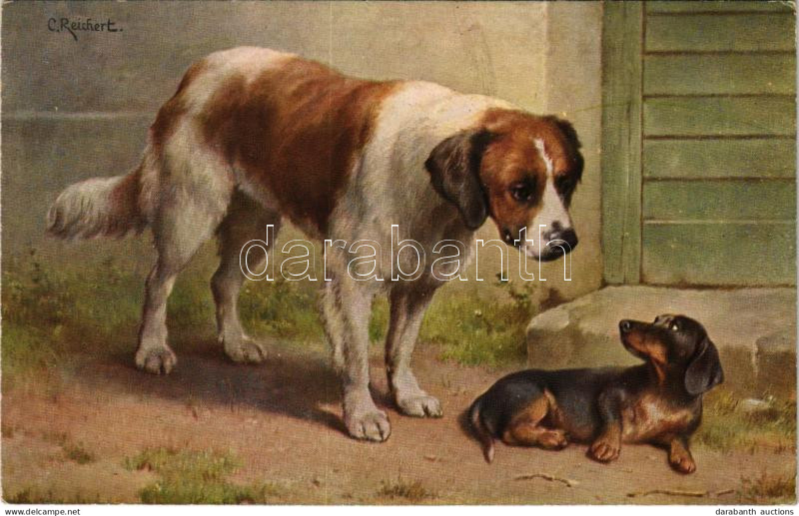 ** T2/T3 Bernhardiner Und Dackel / St. Bernard And Dachshund Dog. T.S.N. Serie 1337. (4 Muster) S: Carl Reichert - Non Classés