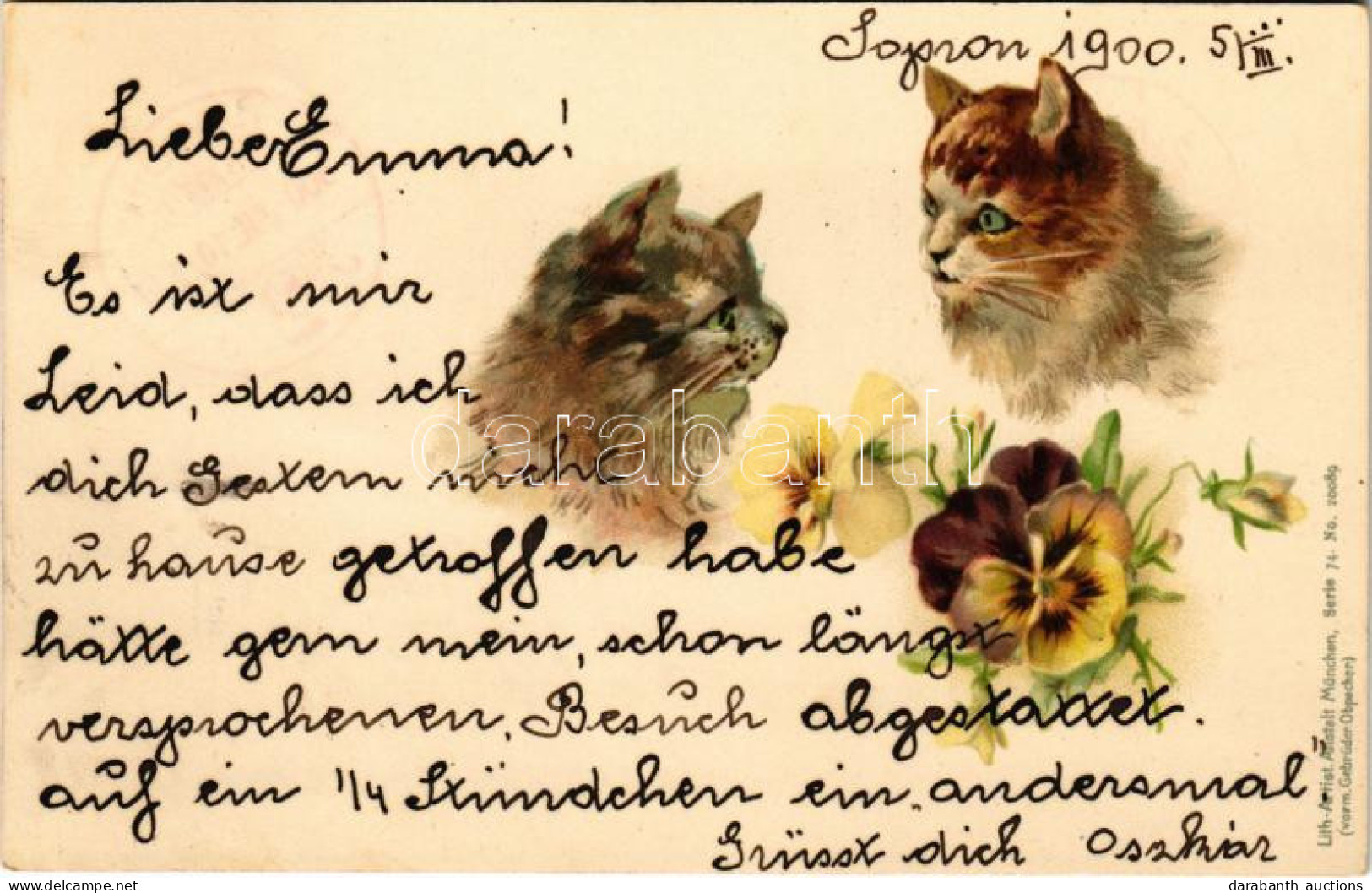 T2 1900 Cats And Flowers. Litho - Non Classés