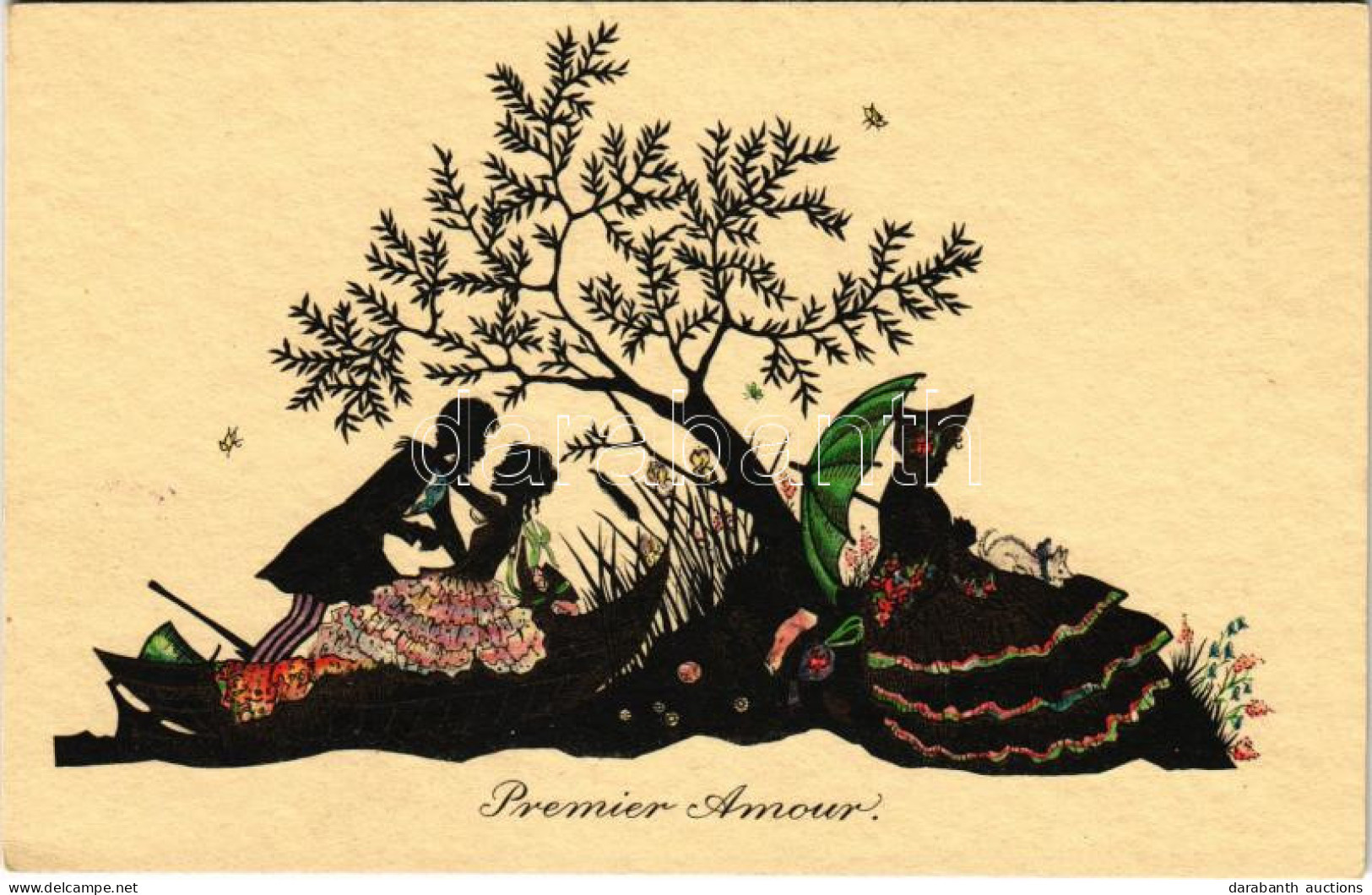 ** T2 Premier Amour / Romantic Silhouette Art Postcard With Couple, First Love. Primus W.L.B. No. 2103. - Sin Clasificación