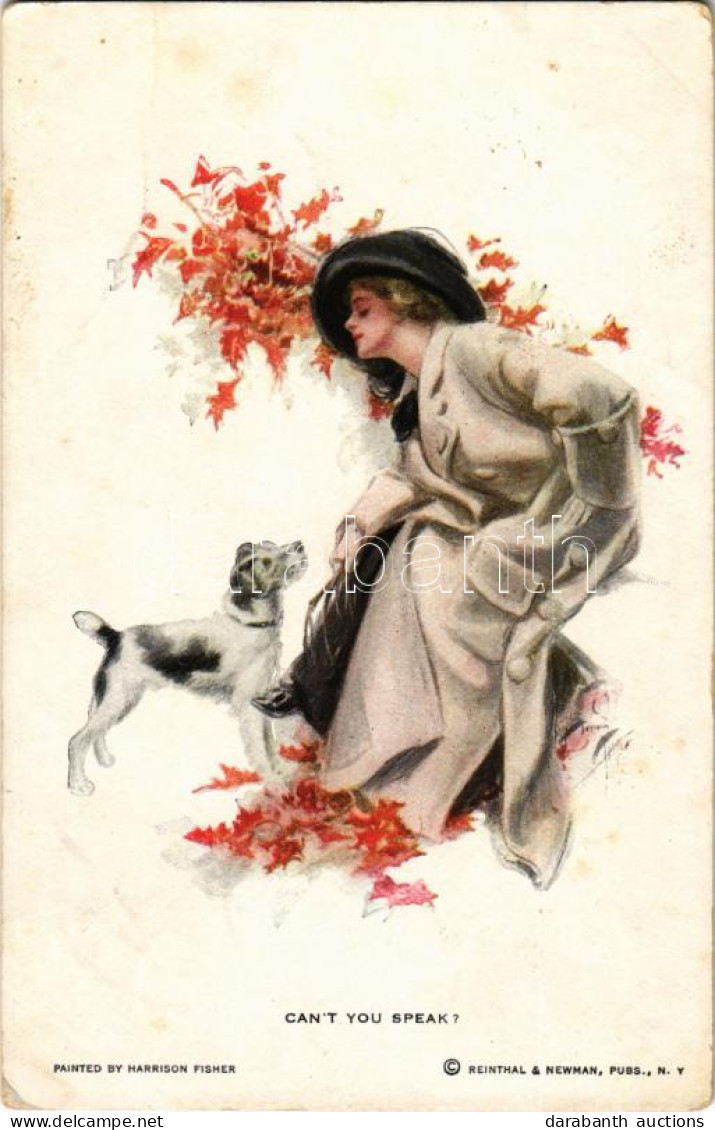 T2/T3 1915 Can't You Speak? / Lady Art Postcard With Dog. Reinthal & Newman No. 412. S: Harrison Fisher (fa) - Unclassified