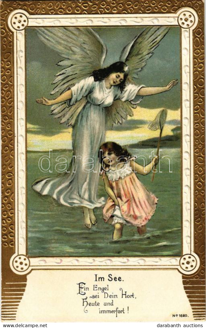 ** T2/T3 Im See. Ein Engel Sei Dein Hort, Heute Und Immerfort / Girl In Lake With Guardian Angel. German Art Postcard No - Non Classés