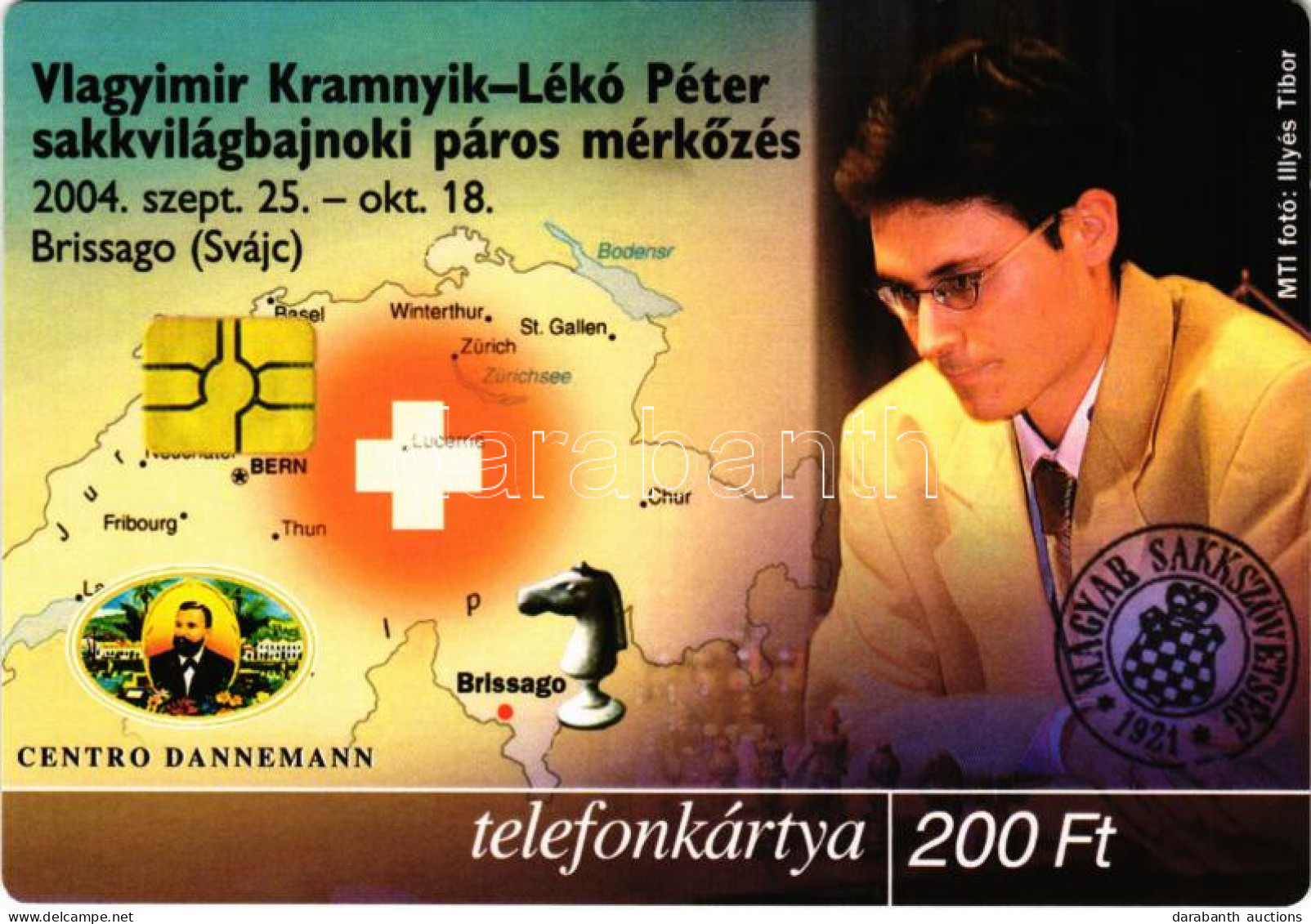 ** T1 Mánia Magazin Reklám Képeslapja, Vlagyimir Kramnyik - Lékó Péter Sakkvilágbajnoki Páros Mérkőzés 2004 Brissago, Te - Non Classés