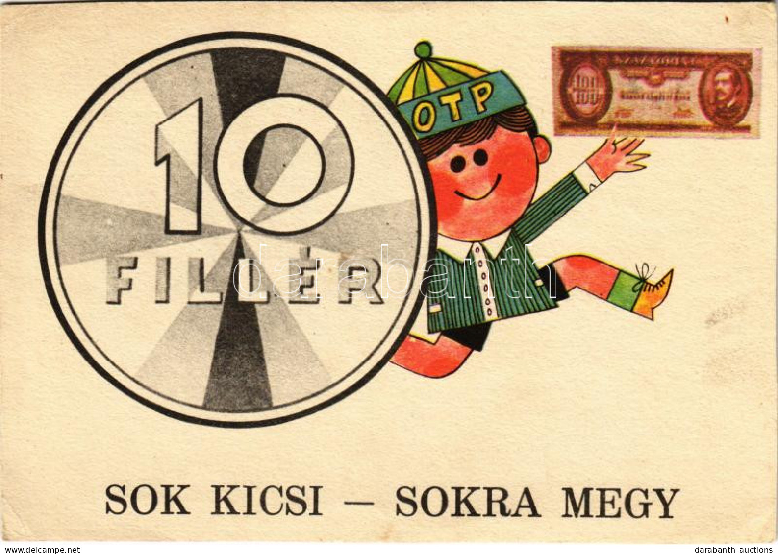 ** T2/T3 10 Fillér, Sok Kicsi Sokra Megy. Takarékosság - Vidám Ifjúság! / Hungarian Socialist Modern Propaganda Card (EK - Unclassified