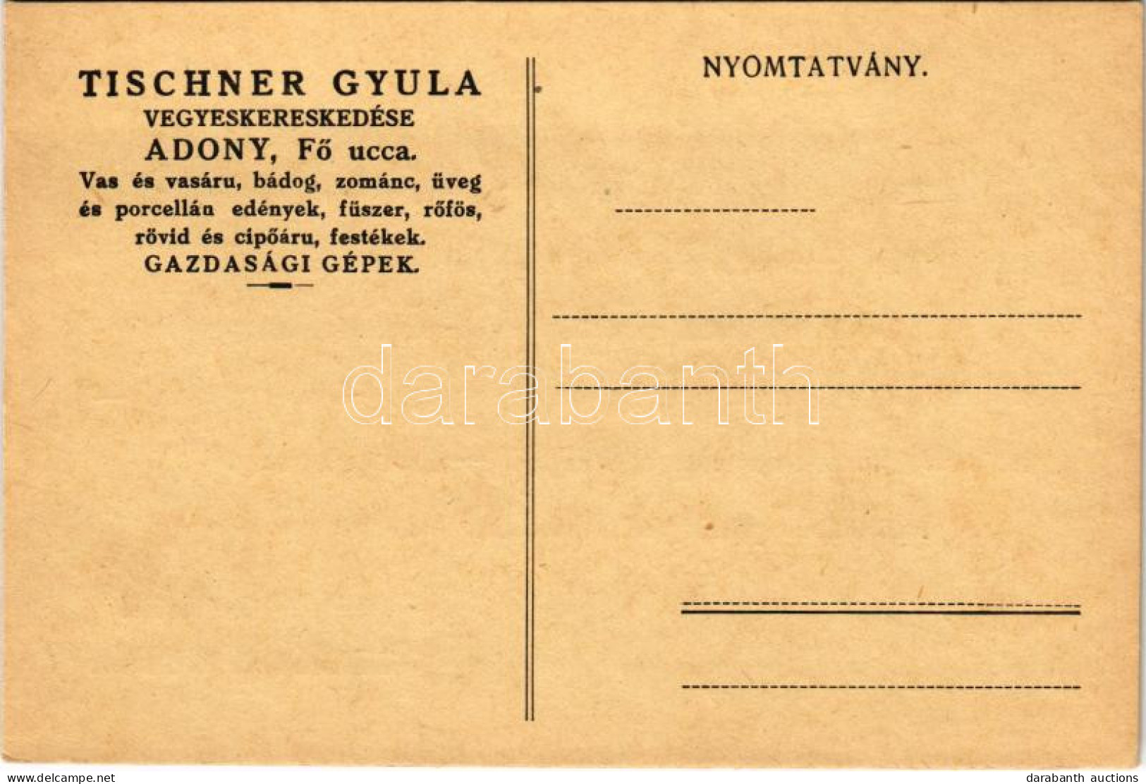 * T2 Tischner Gyula Vegyeskereskedése Reklámlapja, Adony Fő Utcca / Hungarian Shop Advertisement - Sin Clasificación