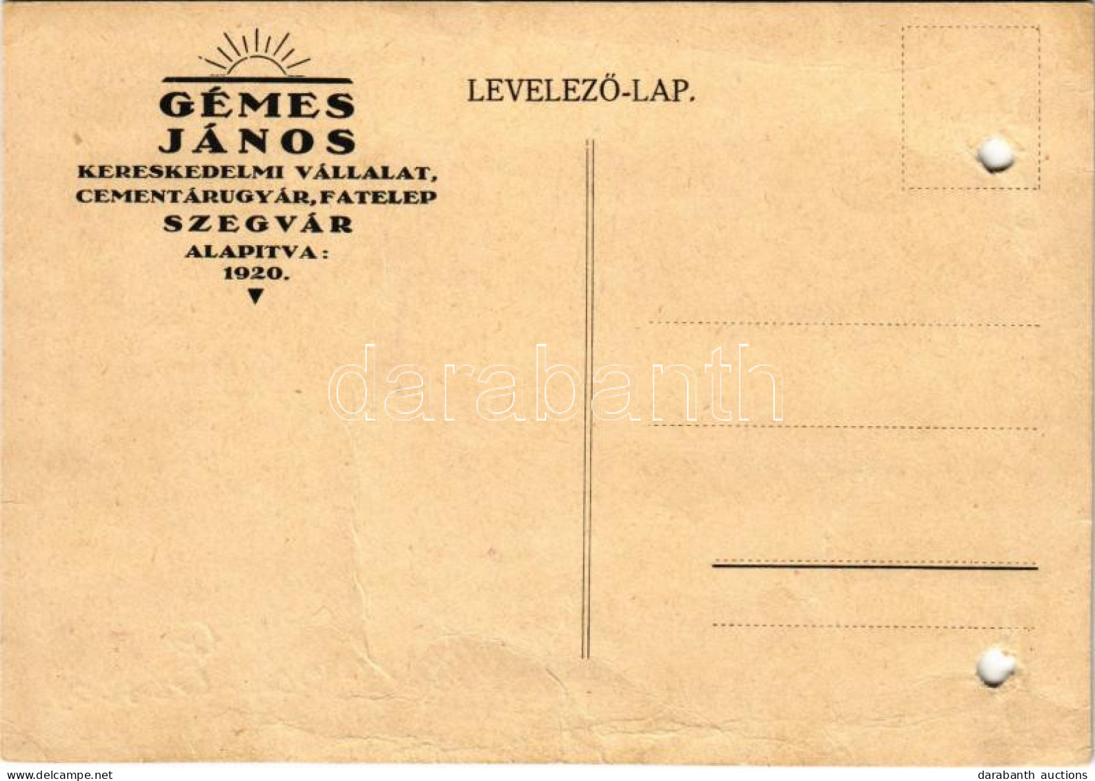 * T4 1926 Szegvár, Gémes János Kereskedelmi Vállalat, Cementárugyár, Fatelep. Alapítva 1920 / Hungarian Cement Factory A - Zonder Classificatie