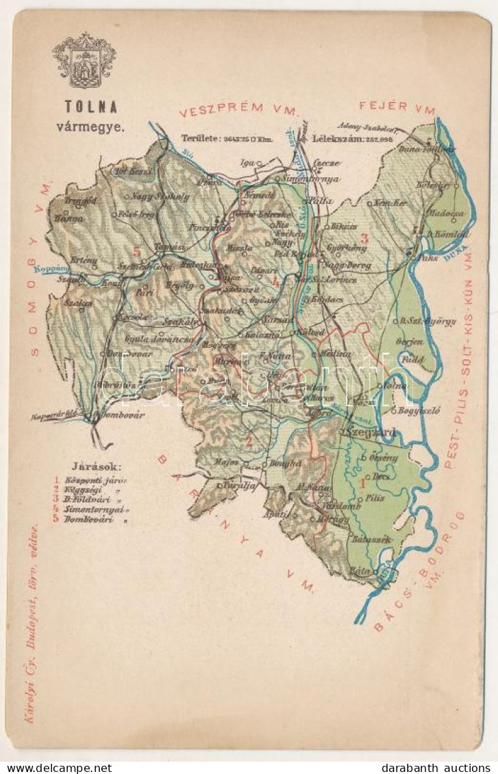 ** T3 Tolna Vármegye Térképe. Kiadja Károlyi Gy. / Map Of Tolna County (EM) - Non Classés