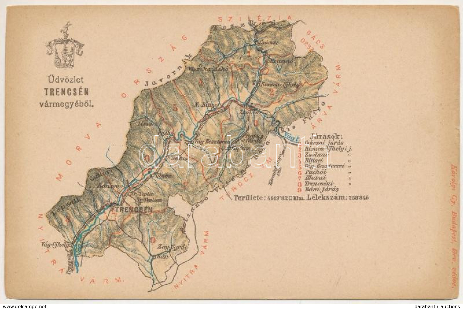 ** T4 Trencsén Vármegye Térképe. Kiadja Károlyi Gy. / Map Of Trencín County (r) - Non Classés