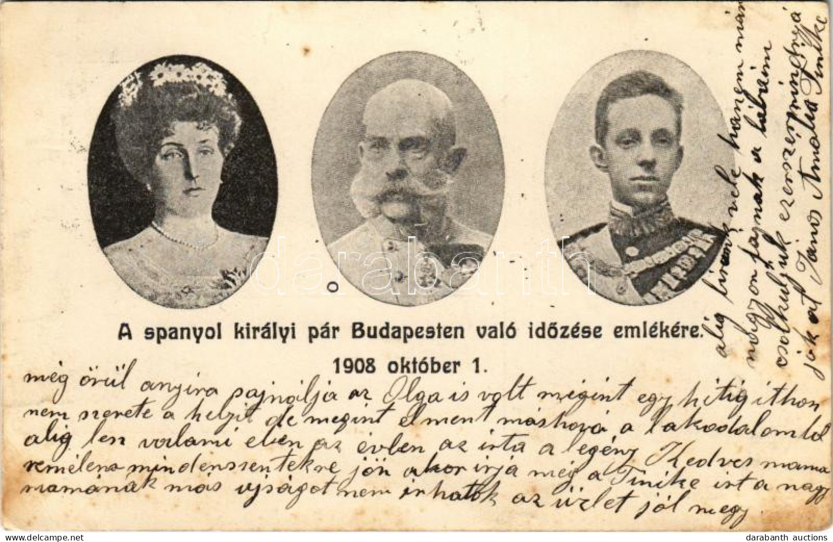 T2/T3 1908 A Spanyol Királyi Pár Budapesten Való Időzése Emlékére: Ferenc József, XIII. Alfonz, Viktória Eugénia. Lőbl D - Zonder Classificatie