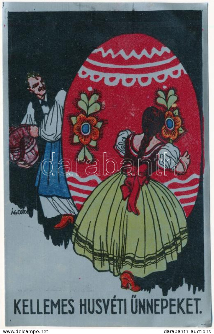 * 1925 Kellemes Húsvéti Ünnepeket! Egyedi Fémlemez üdvözlőlap / Easter Greeting - Hungarian Custom Made Metal Plate Card - Unclassified