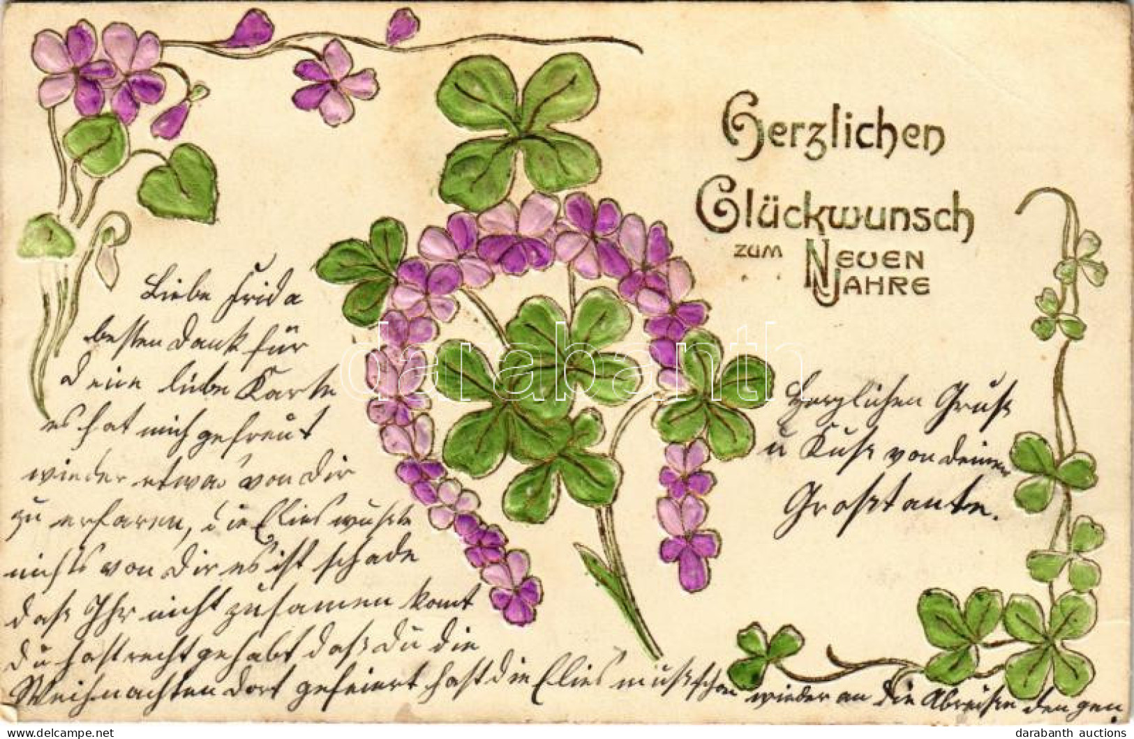 T3 1912 Herzlichen Glückwunsch Zum Neuen Jahre / New Year Greeting With Flowers, Clovers. Art Nouveau Floral Emb. (fl) - Zonder Classificatie