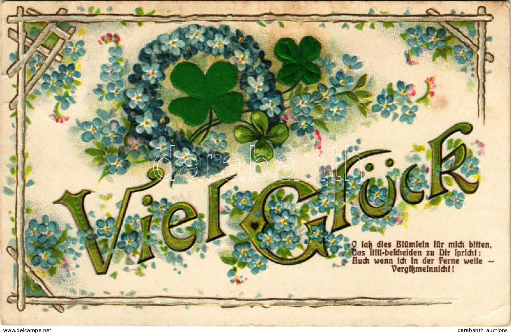 T3 1905 Viel Glück / New Year Greeting With Flowers, Clovers. Serie 82. Art Nouveau Embossed Floral Silk Card, Litho (fl - Unclassified