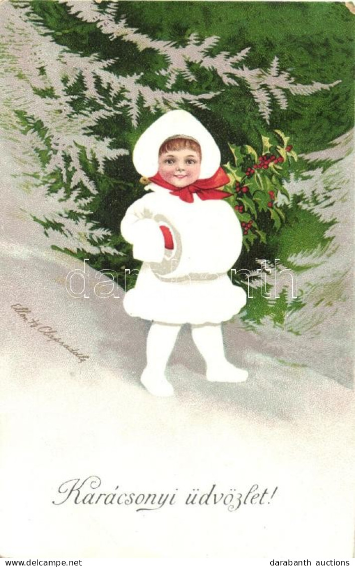 T3 'Karácsonyi üdvözlet' / Christmas, Child In The Winter Woods, Litho, S: Ellen Clapsaddle (kis Szakadás / Small Tear) - Zonder Classificatie
