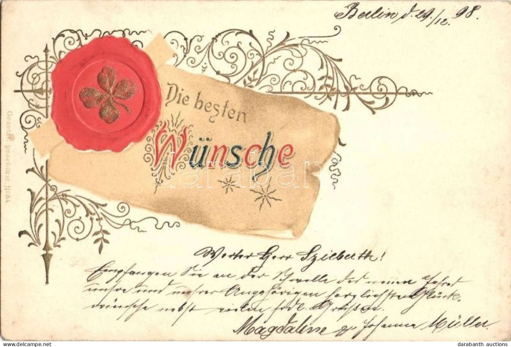 T4 Die Besten Wünsche / Greeting Card, Art Nouveau Emb. Litho (EM) - Sin Clasificación