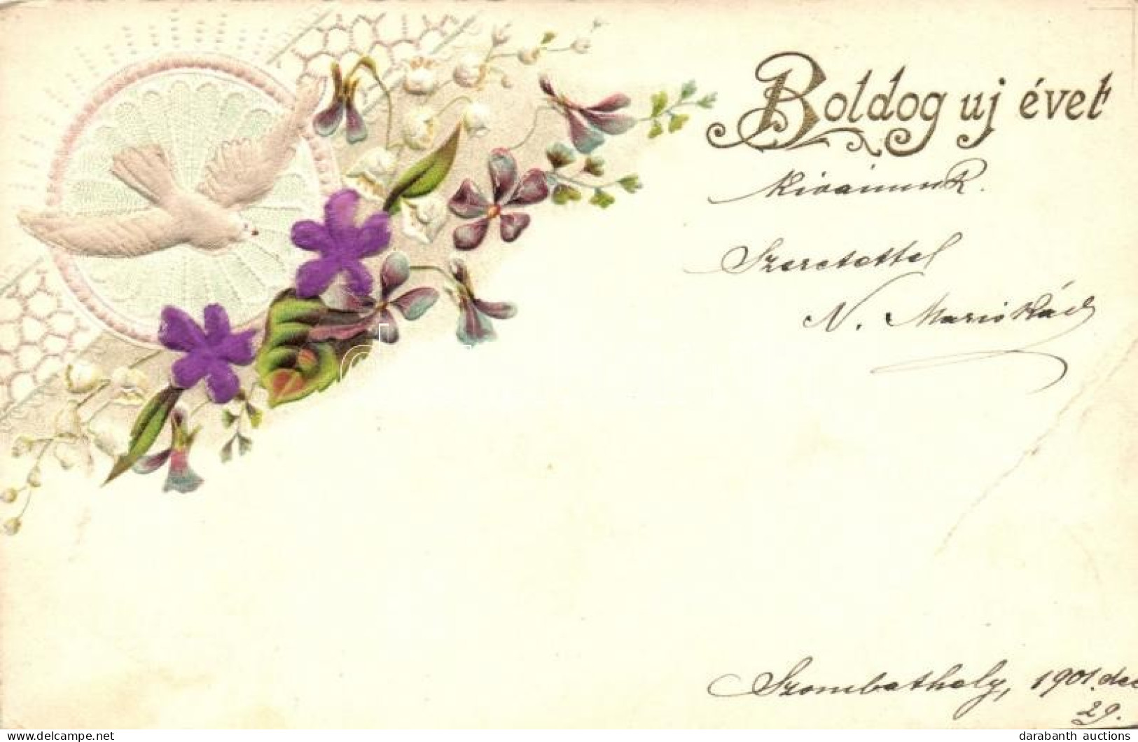 T3/T4 New Year, Floral Emb. Litho Silk Card (small Tear) - Non Classés