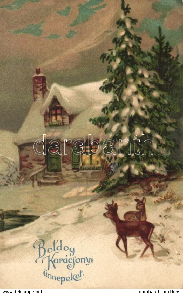 T4 'Boldog Karácsonyi Ünnepeket' / Christmas Greeting Card, Litho (vágott / Cut) - Unclassified