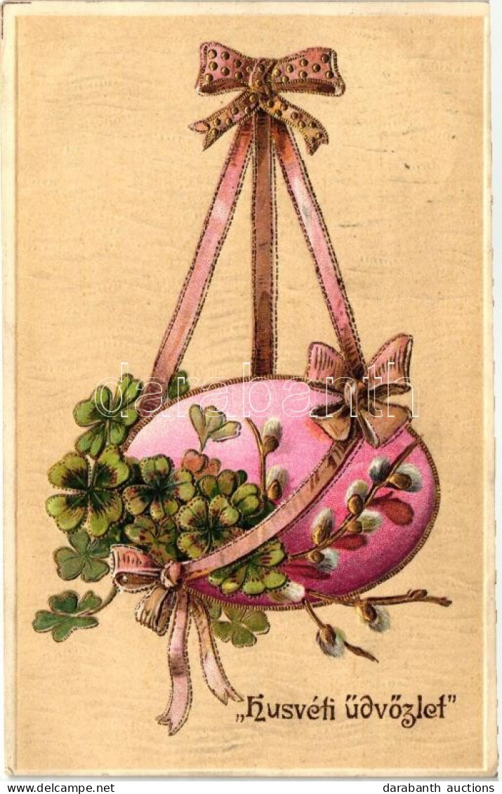 T4 Easter, Egg, Clover, Golden Decorated Emb. Litho (cut) - Non Classés