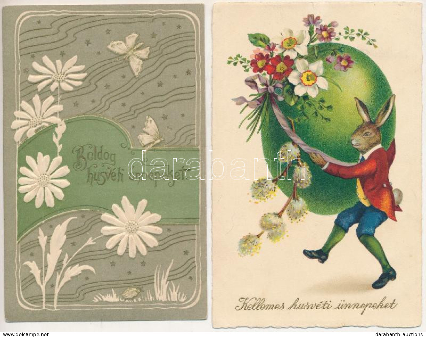 * 2 Db Régi Húsvéti üdvözlőlap / 2 Pre-1945 Easter Greeting Art Postcards - Ohne Zuordnung