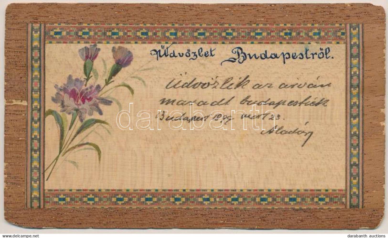 * T4 1899 (Vorläufer) Virágos üdvözlőlap Fakéregből / Wooden Greeting Card Made Out Of Tree Bark With Flower (EM) - Sin Clasificación