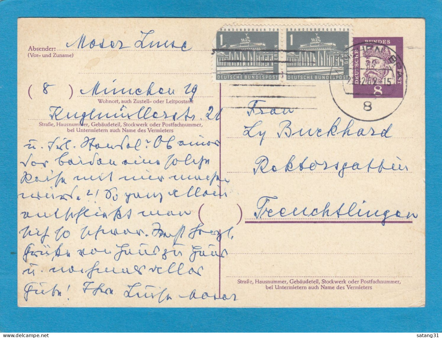 P 59.GANZSACHE MIT ZUSATZFRANKATUR AUS MÜNCHEN NACH TREUCHTLINGEN. - Cartes Postales - Oblitérées