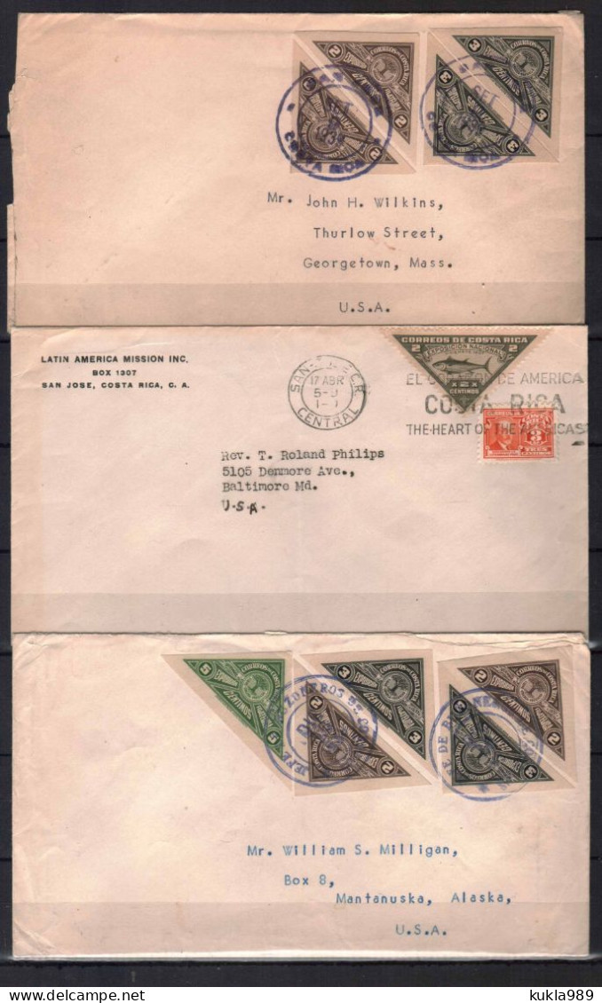COSTA RICA STAMPS. 3 COVERS TO USA 1937, 1939 - Costa Rica