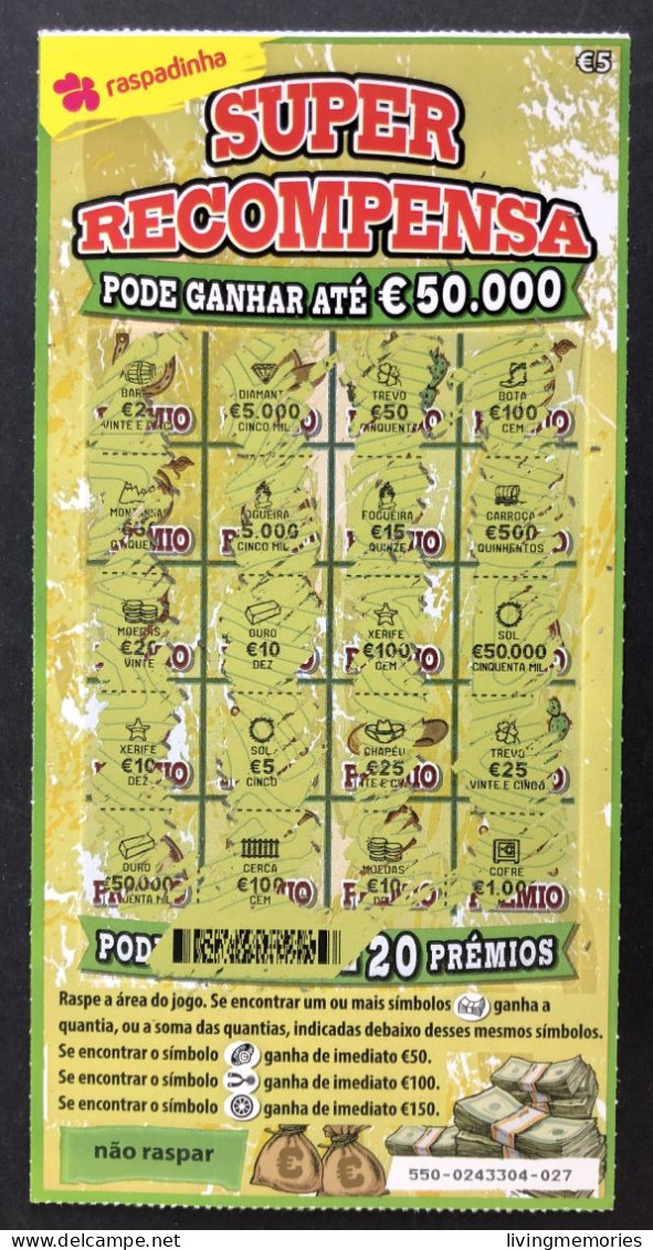 116 O, Lottery Tickets, Portugal, « Raspadinha », « SUPER RECOMPENSA Pode Ganhar Até €50.000 », Nº 550 - Lotterielose