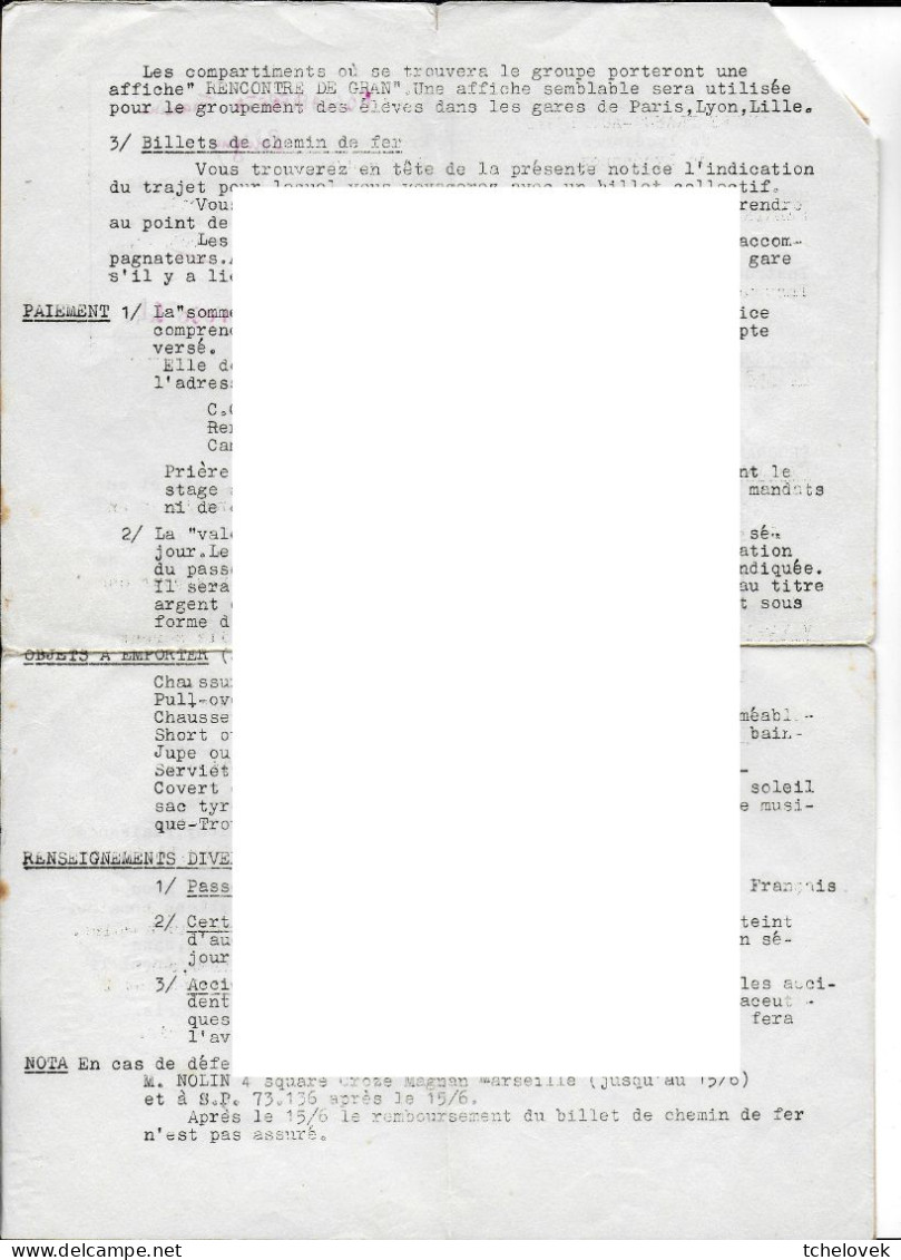 (Divers). Document Historique. Rencontre Franco-Autrichienne De Lycéennes Poligny Seekirchen 1955. Scolaire - Historische Dokumente