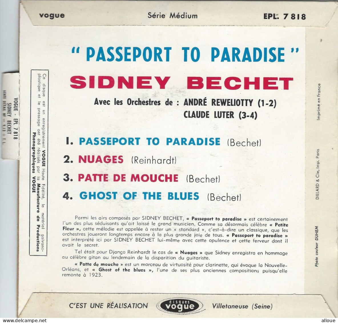 SIDNEY BECHET - PASSEPORT TO PARADISE - FR EP - PASSEPORT TO PARADISE + 3 - Jazz