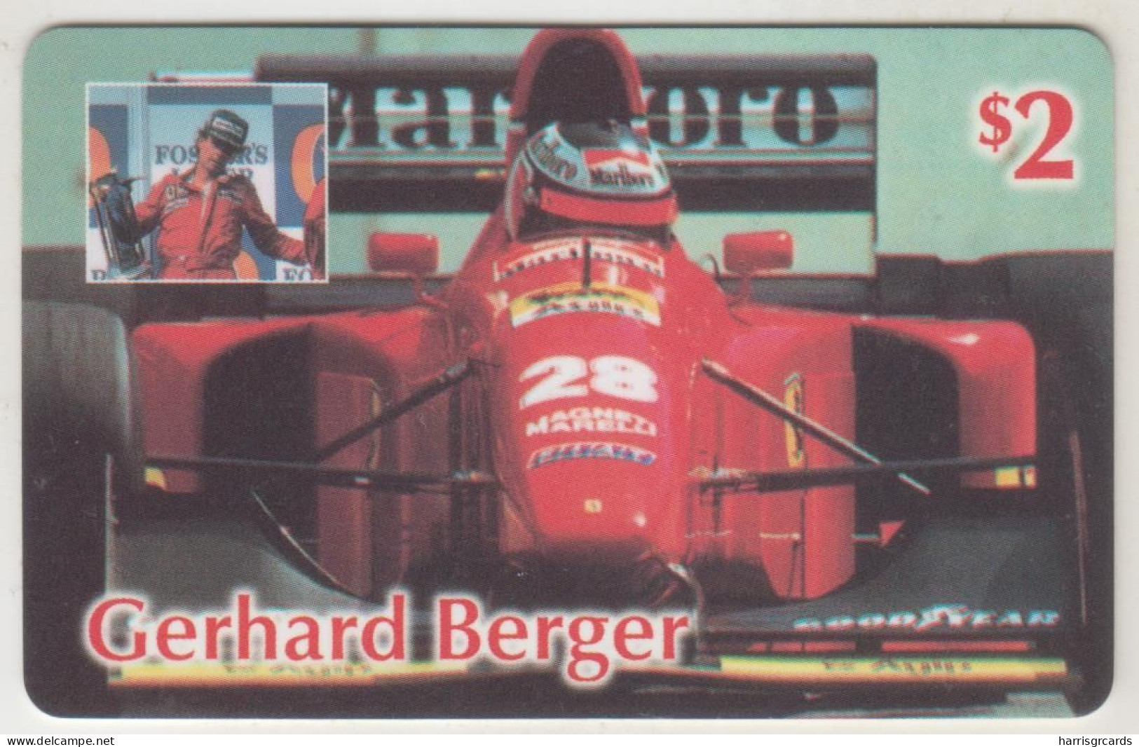 USA - Gerhard Berger F1 , Checkered Flag Telecom Prepaid 2$, Mint FAKE - Otros & Sin Clasificación