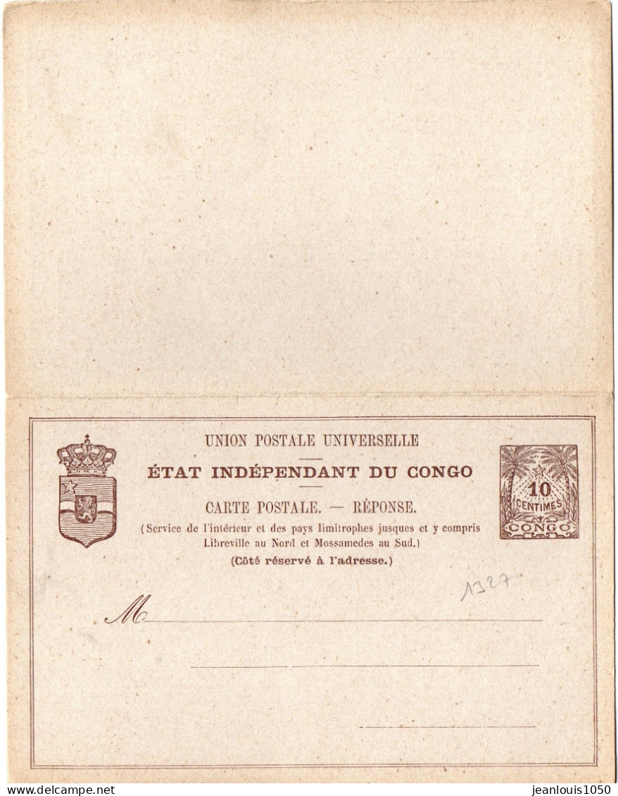 CONGO BELGE ENTIER CARTE AVEC REPONSE NEUF ** - 1884-1894