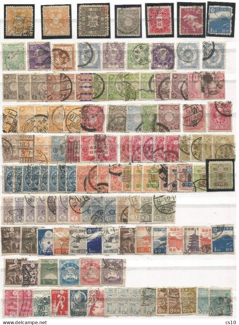 JAPAN 5 Scans Lot Used Stamps With Older & Empire - Including Fiscals , Perfins, Square Cuts, Etc - Collezioni & Lotti