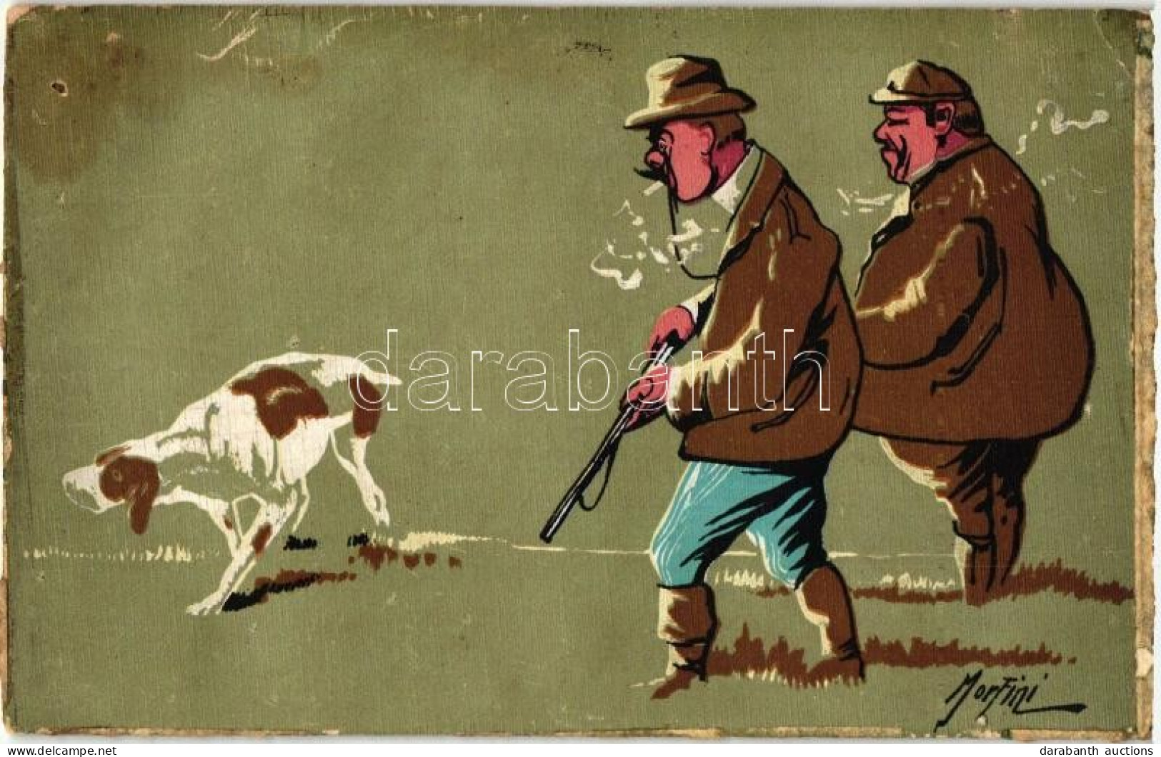 ** T3/T4 Hunter With Dog, Italian Art Postcard S: Morfini (gluemark) - Zonder Classificatie