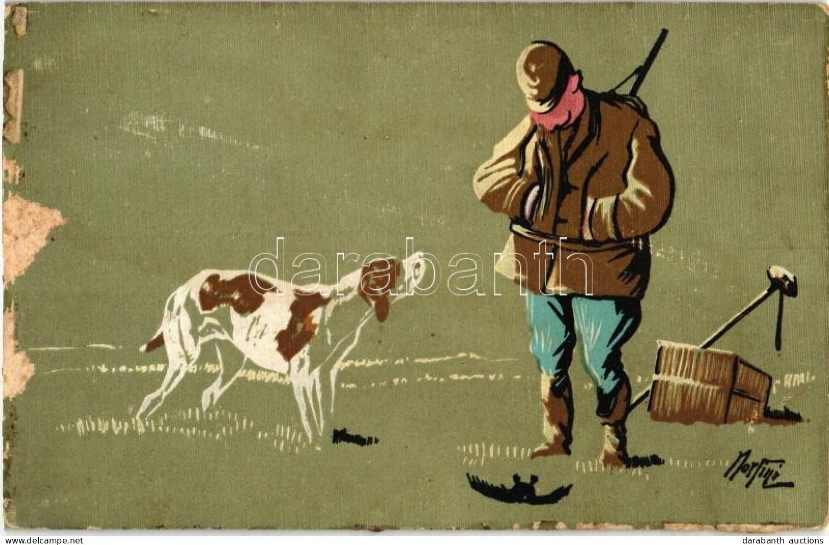 ** T3/T4 Hunter With Dog, Italian Art Postcard S: Morfini (gluemark) - Non Classificati