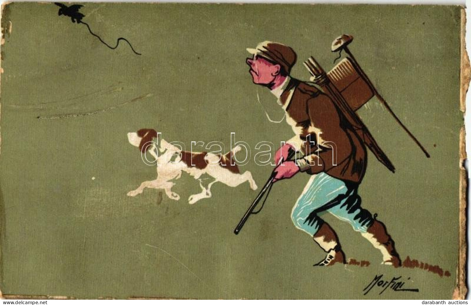 ** T3/T4 Hunter With Dog, Italian Art Postcard S: Morfini (gluemark) - Unclassified