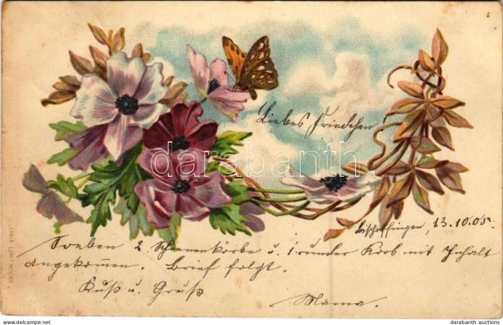 T3 1905 Flowers With Butterfly. Serie LXVI No.1069. Litho (fl) - Unclassified