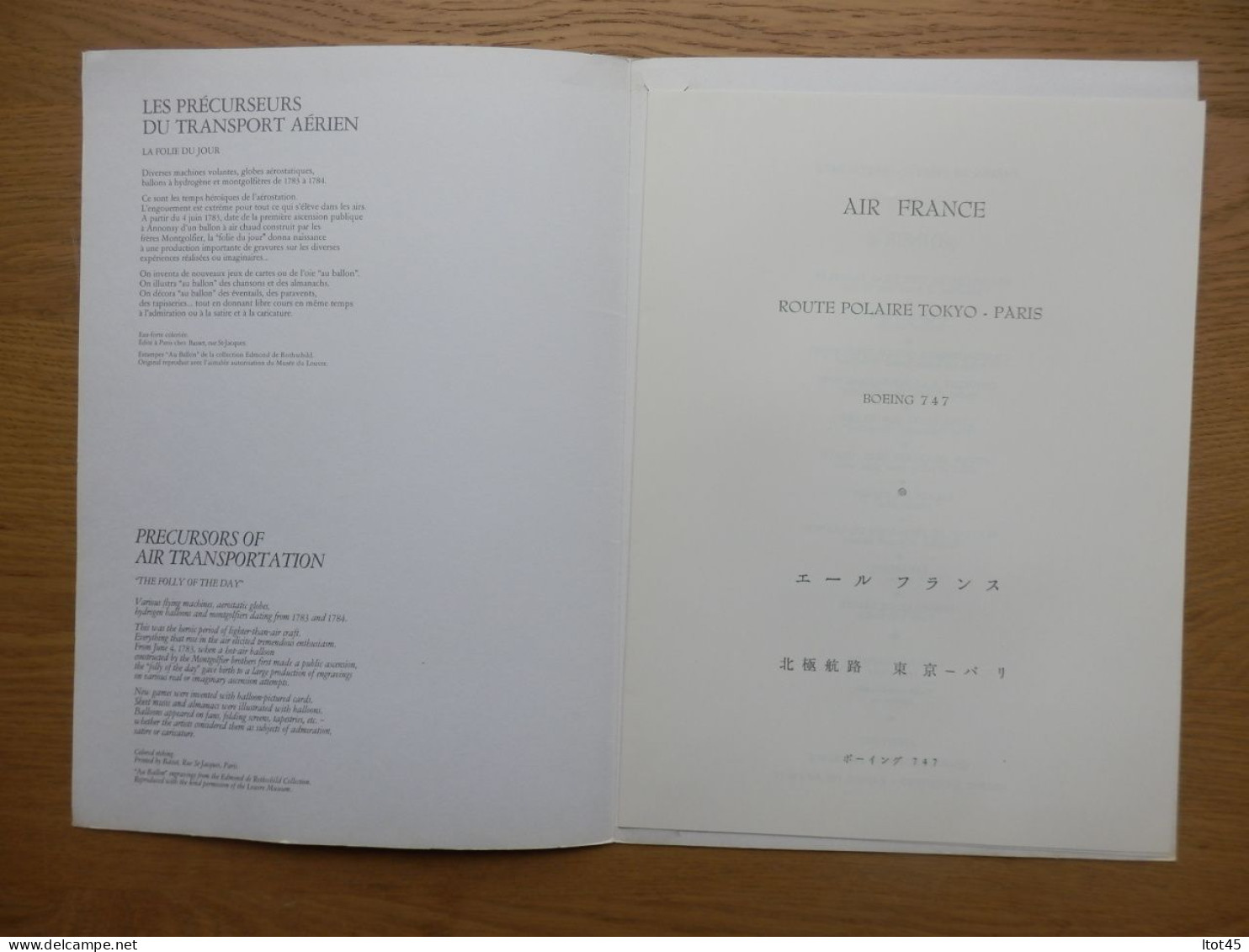 MENUS AIR FRANCE ROUTE POLAIRE TOKYO PARIS BOEING 747 - Menükarten