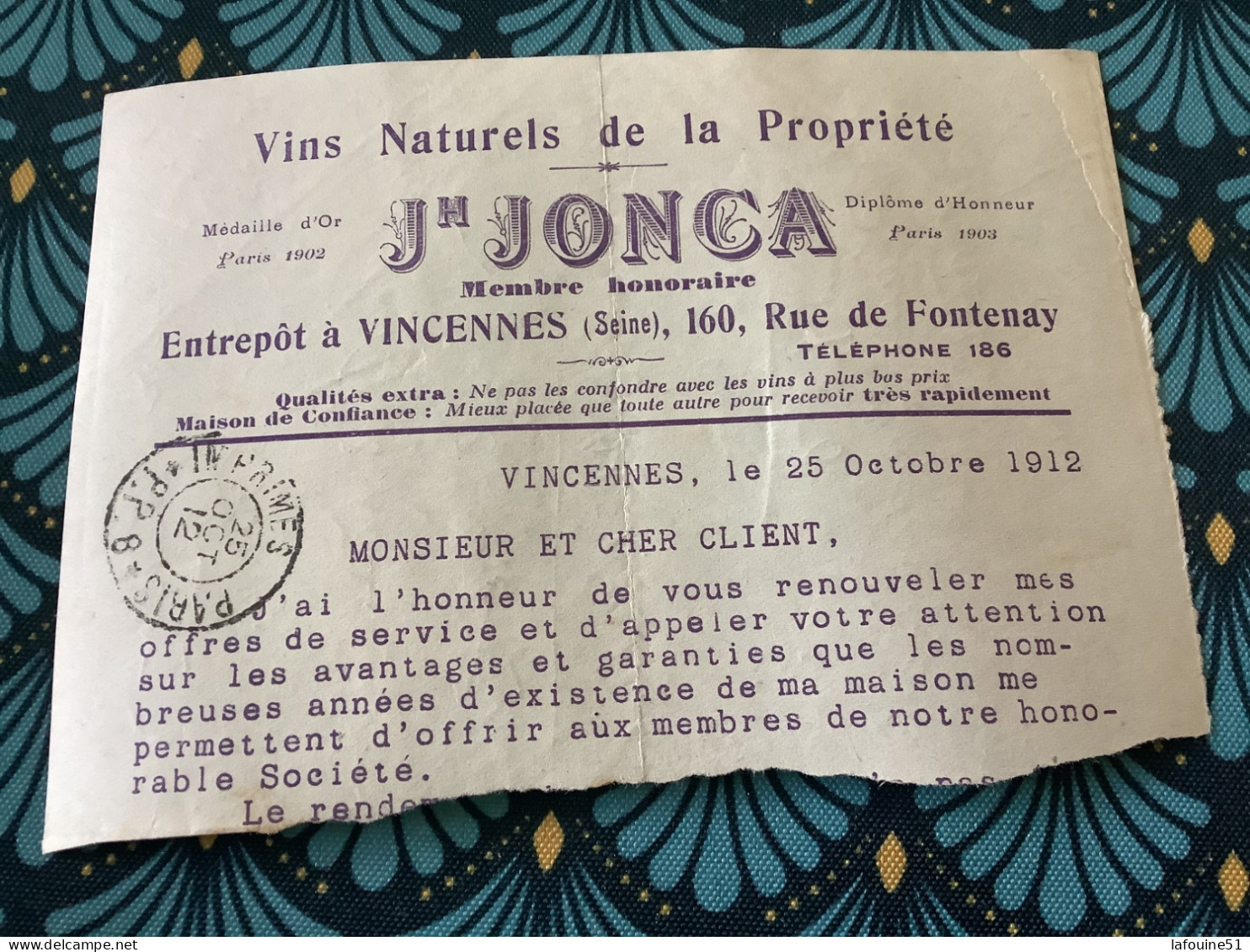 VINCENNES.             Vente Fixe - 1900 – 1949
