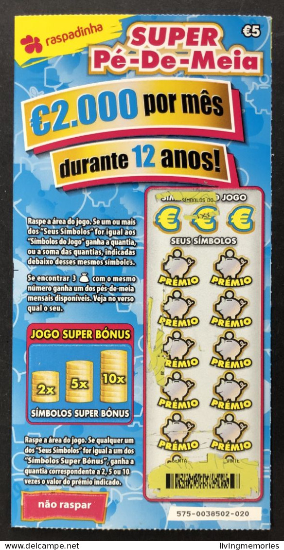 116 O, Lottery Tickets, Portugal, « Raspadinha », « Instant Lottery », « SUPER PÉ-DE-MEIA », Nº 575 - Billetes De Lotería