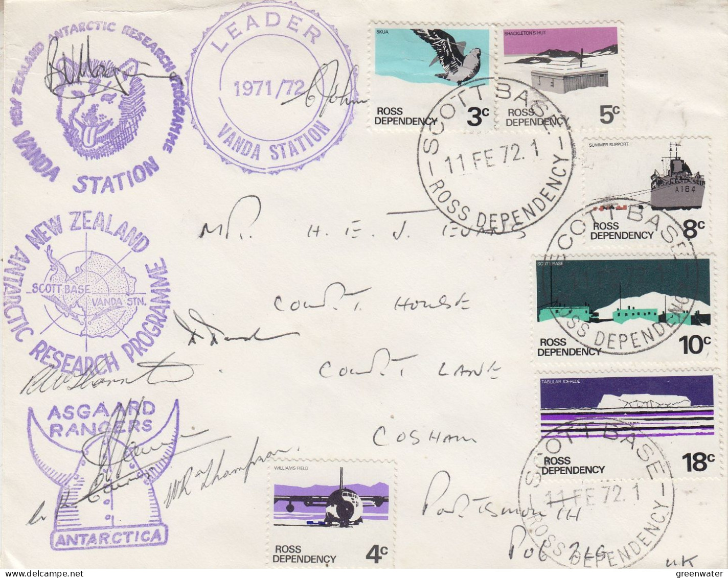 Ross Dependency 1972 Asgaard Rangers, Vanda Station 5Signatures   Ca Scott Base 11 FEB 1972 (SO230) - Lettres & Documents