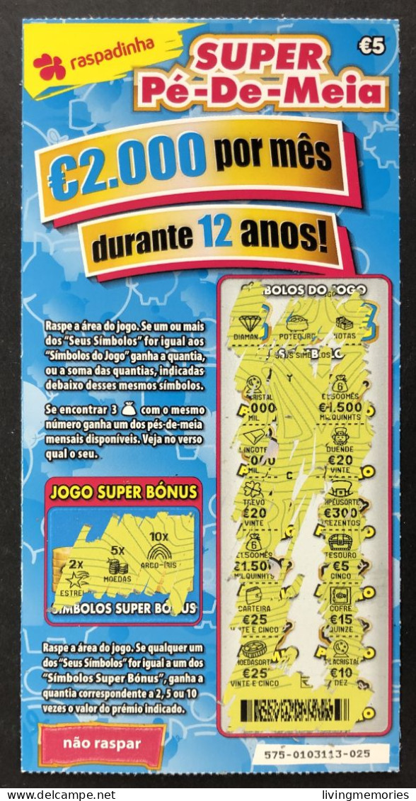 116 O, Lottery Tickets, Portugal, « Raspadinha », « Instant Lottery », « SUPER PÉ-DE-MEIA », Nº 575 - Billetes De Lotería