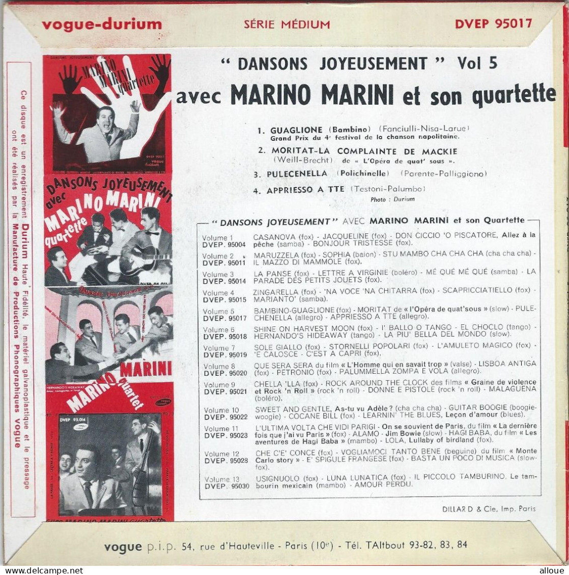 MARINO MARINI QUARTETTE - FR EP - GUAGLIONE (BAMBINO) + 3 - Autres - Musique Italienne