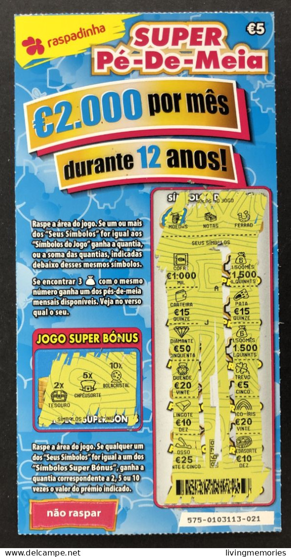 116 O, Lottery Tickets, Portugal, « Raspadinha », « Instant Lottery », « SUPER PÉ-DE-MEIA », Nº 575 - Billetes De Lotería