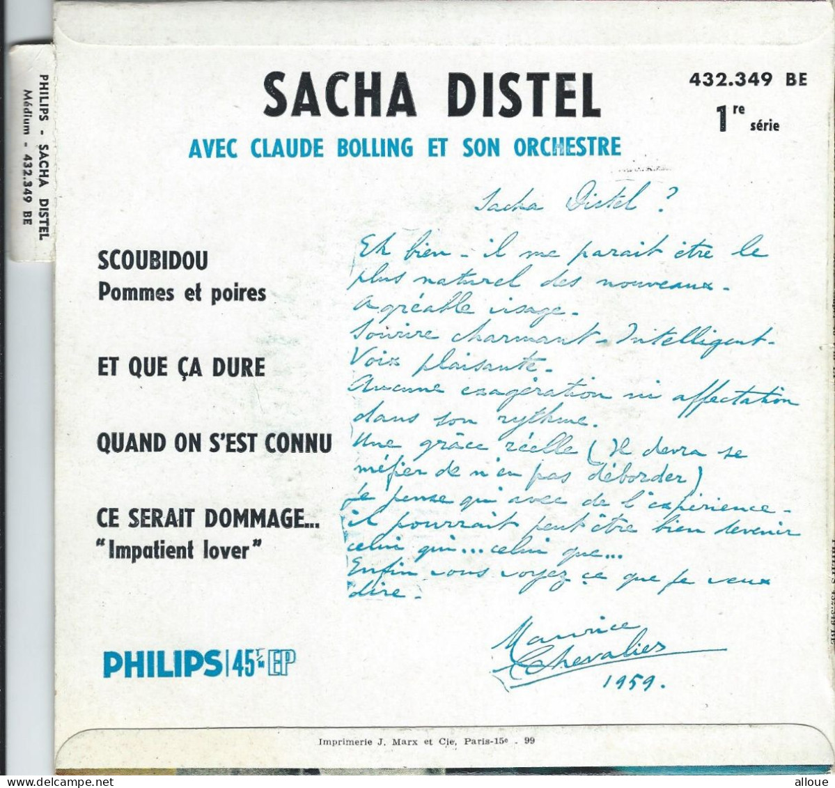 SACHA DISTEL - FR EP - SCOUBIDOU, POMMES ET POIRES + 3 - Other - Italian Music