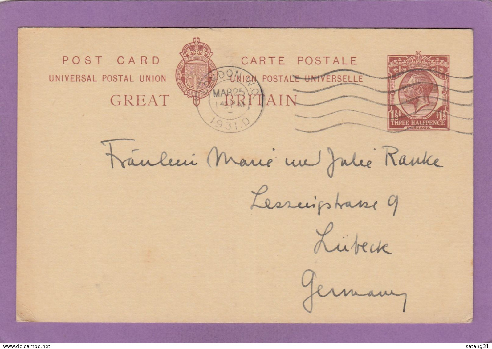 P 56. CARTE POSTALE "GEORGE V" 1 1/2 PENCE. - Luftpost & Aerogramme