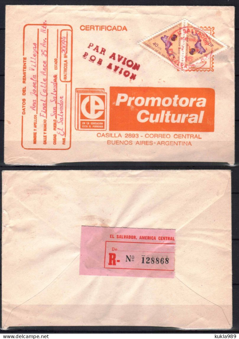 EL SALVADOR STAMPS. REG. COVER TO ARGENTINA, 1972 - Salvador