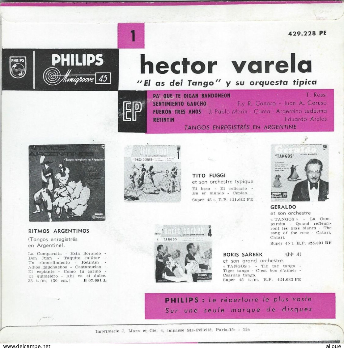 HECTOR VARELA "EL AS DEL TANGO" - FR EP - PA' QUE TE OIGAN BANDONEON + 3 - Wereldmuziek