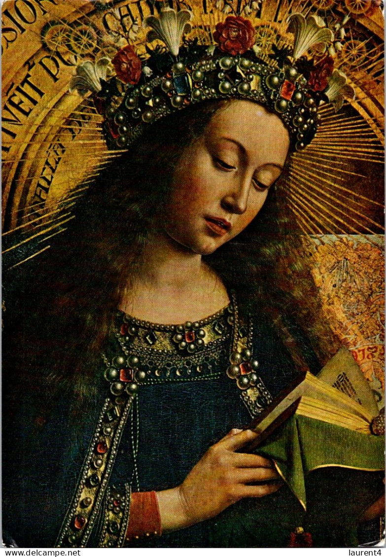 28-3-2024 (4 Y 16) Belgium - Virgin Mary By Van Eyck + Panneaux De Fond (2 Postcards) - Vierge Marie & Madones