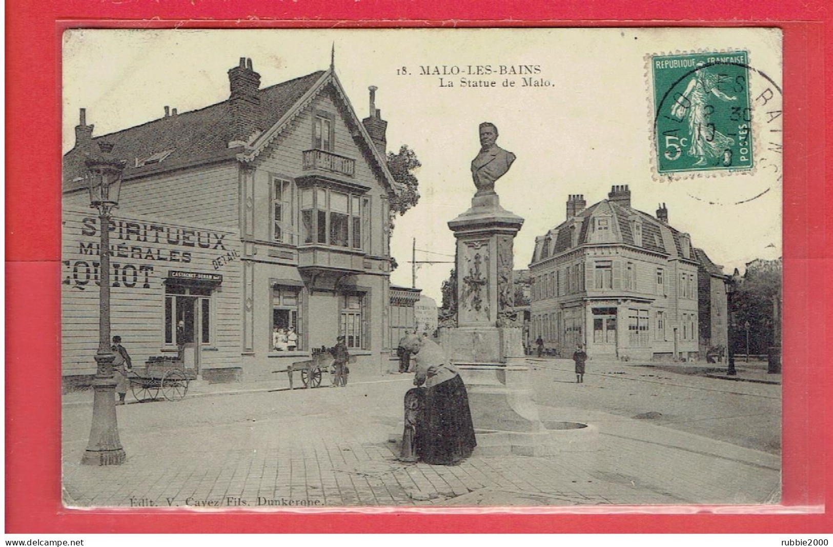 MALO LES BAINS 1908 LA STATUE DE MALO FONTAINE CARTE EN TRES BON ETAT - Malo Les Bains