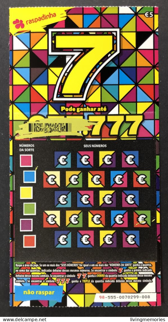 116 O, Lottery Tickets, Portugal, « Raspadinha », « Instant Lottery », « 7, Pode Ganhar Até € 7.777 », # 98 -555 - Loterijbiljetten