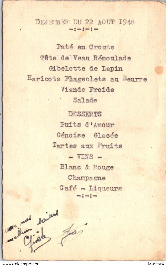 28-3-2024 (4 Y 16) Wedding Menu (card)  Menu De Noce - 1948 (2 Lunch & 1 Dinner) - Huwelijken
